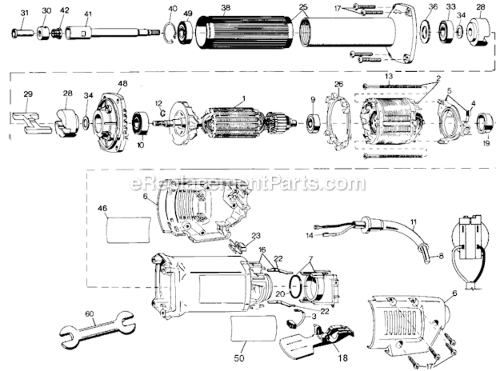 Page A Diagram and Parts List for DW887-BR Type 2 DeWALT Angle Grinder