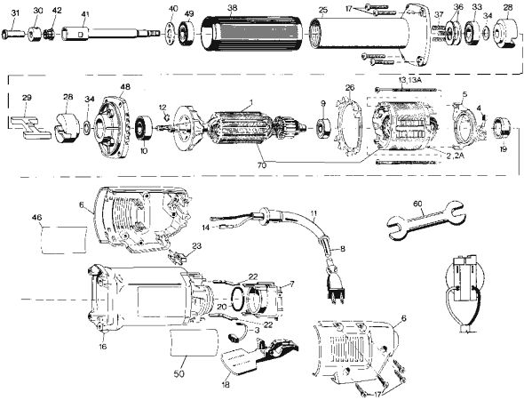Page A Diagram and Parts List for DW887 Type 1 DeWALT Angle Grinder
