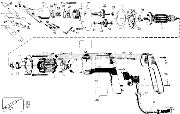 Page A Diagram and Parts List for DW890 Type 2 DeWALT Nibbler & Shears