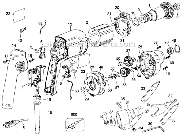 Page A Diagram and Parts List for DW890 Type 4 DeWALT Nibbler & Shears