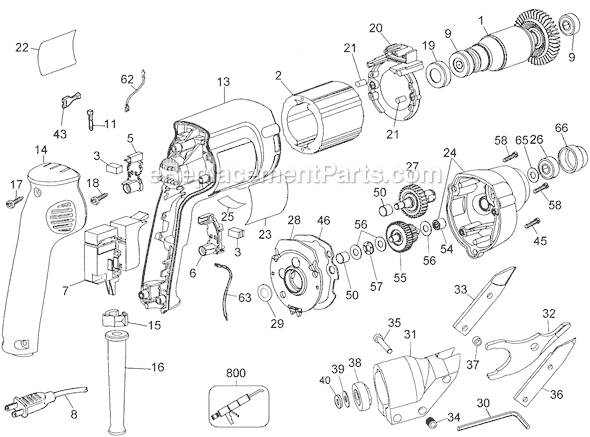 Page A Diagram and Parts List for DW891 Type 3 DeWALT Nibbler & Shears