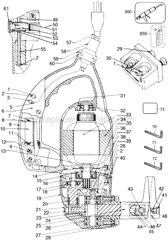 Page A Diagram and Parts List for DW895 Type 1 DeWALT Nibbler & Shears