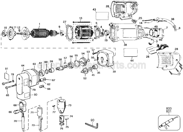 Page A Diagram and Parts List for DW898 Type 2 DeWALT Nibbler & Shears