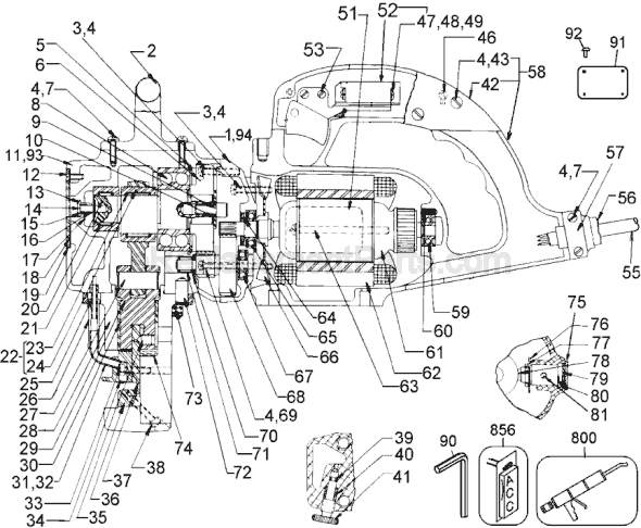 Page A Diagram and Parts List for DW899 Type 1 DeWALT Nibbler & Shears
