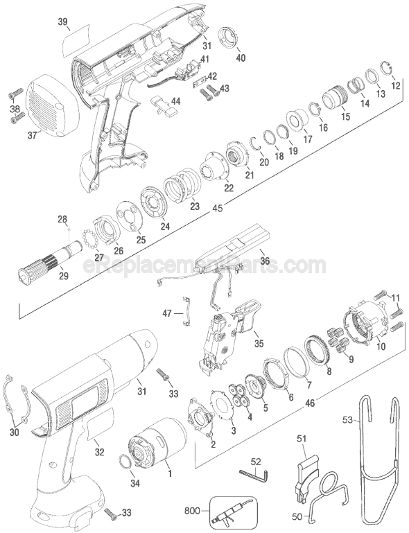 Page A Diagram and Parts List for DW900 Type 1 DeWALT Cordless Drill