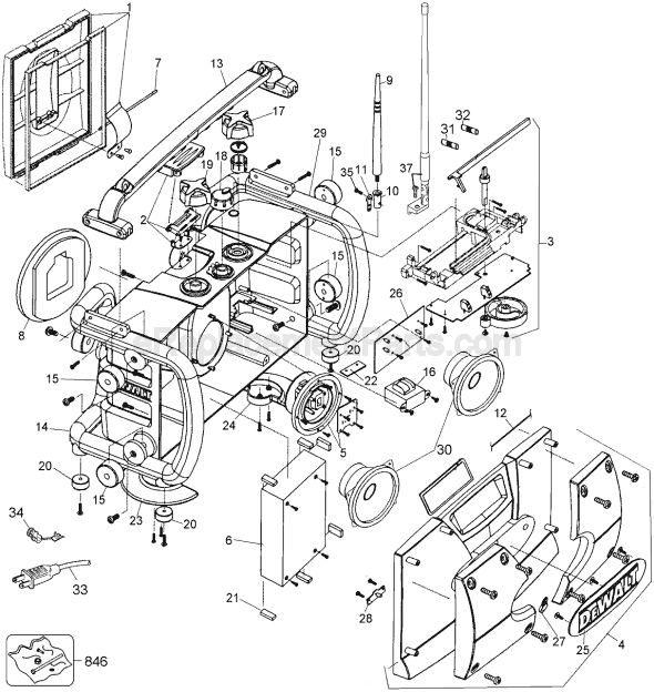 Page A Diagram and Parts List for DW911 Type 1 DeWALT Radio