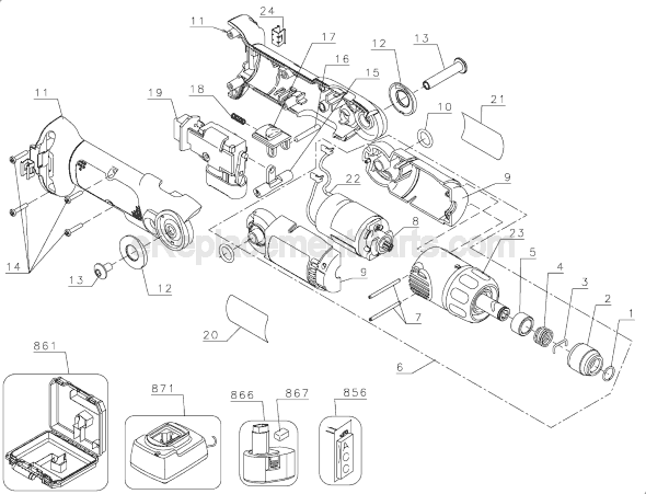 Page A Diagram and Parts List for DW920 Type 1 DeWALT Cordless Drill