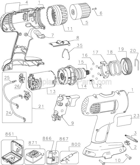 Page A Diagram and Parts List for DW928  DeWALT Cordless Drill