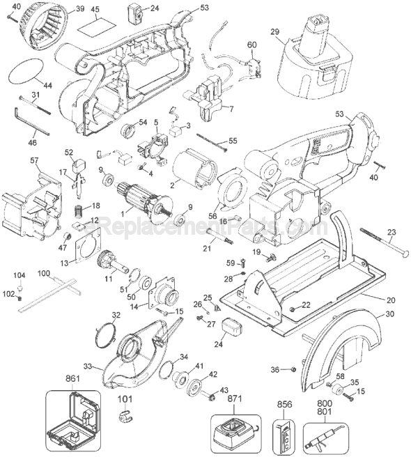 Page A Diagram and Parts List for DW936 Type 1 DeWALT Circular Saw