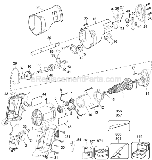 Page A Diagram and Parts List for DW938 Type 3 DeWALT Reciprocating Saw