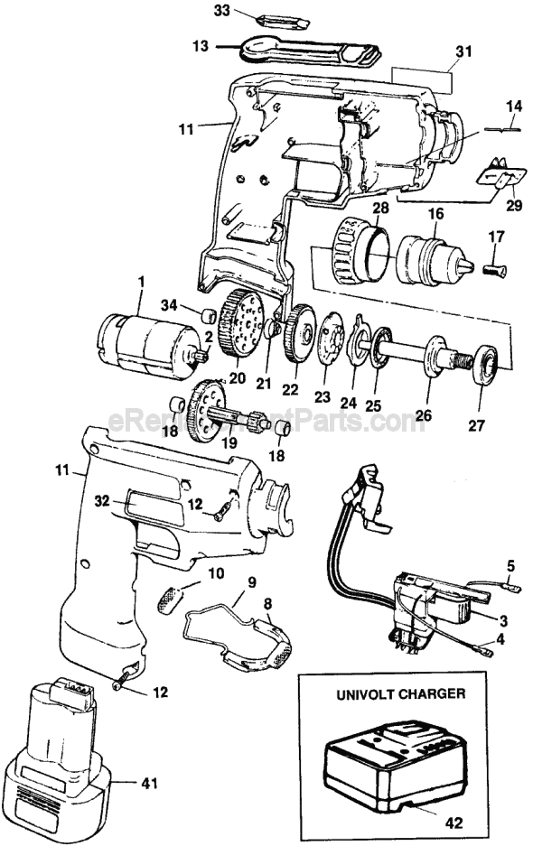 Page A Diagram and Parts List for DW950 Type 1 DeWALT Cordless Drill