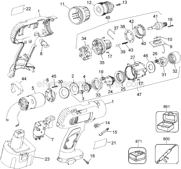 Page A Diagram and Parts List for DW953V Type 5 DeWALT Cordless Drill