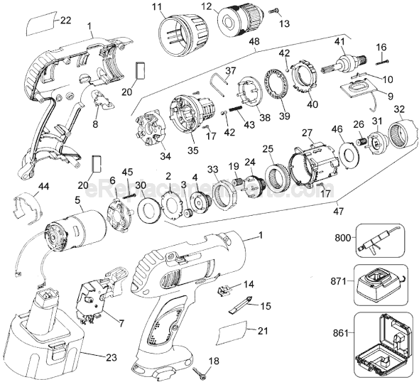 Page A Diagram and Parts List for DW953 Type 2 DeWALT Cordless Drill