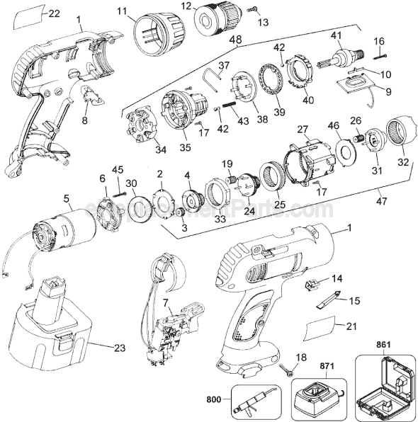 Page A Diagram and Parts List for DW953 Type 3 DeWALT Cordless Drill