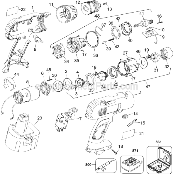 Page A Diagram and Parts List for DW954 Type 2 DeWALT Cordless Drill