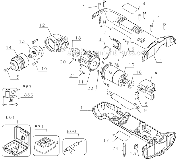 Page A Diagram and Parts List for DW960K-2 Type 1 DeWALT Electric Drill