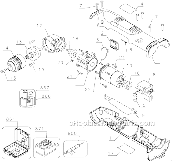Page A Diagram and Parts List for DW965 Type 2 DeWALT Cordless Drill