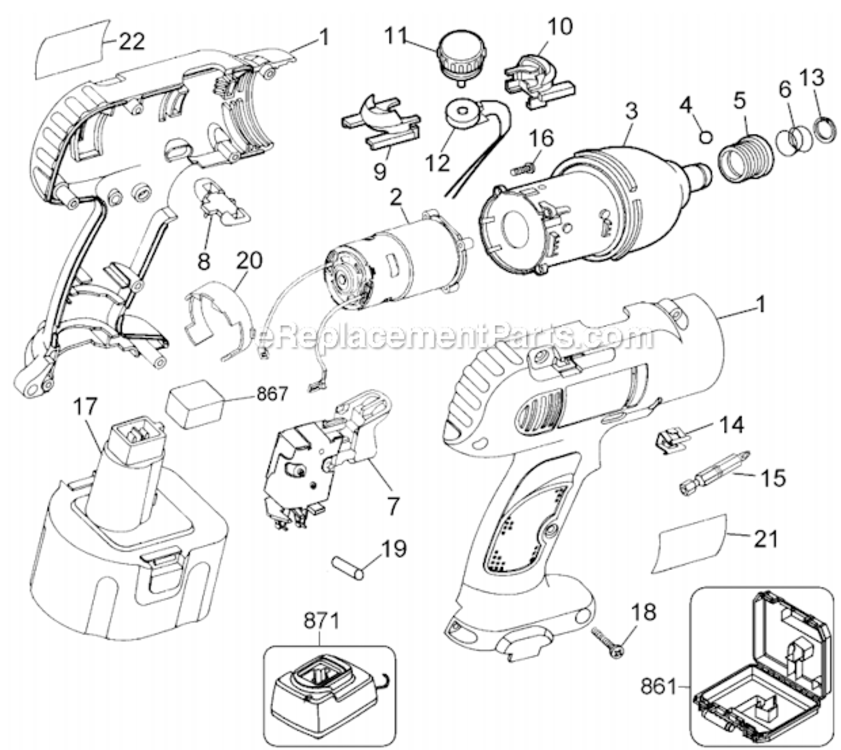 Page A Diagram and Parts List for DW967K Type 1 DeWALT Impact Driver