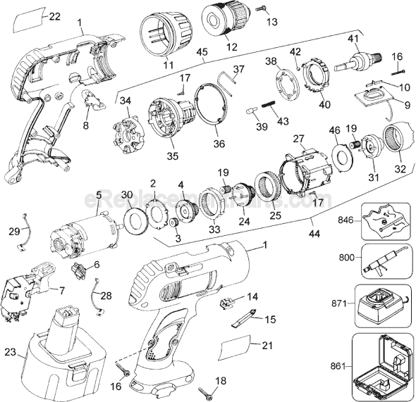 Page A Diagram and Parts List for DW972Q Type 5 DeWALT Cordless Drill