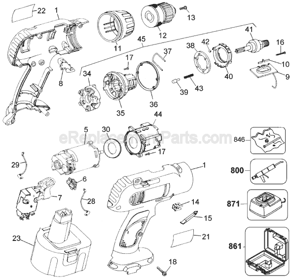 Page A Diagram and Parts List for DW972Q Type 6 DeWALT Cordless Drill