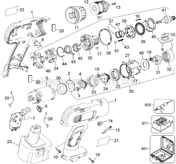 Page A Diagram and Parts List for DW975 Type 1 DeWALT Cordless Drill