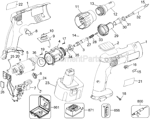 Page A Diagram and Parts List for DW979 Type 1 DeWALT Electric Drill