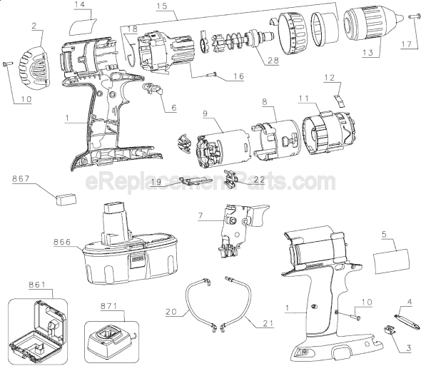 Page A Diagram and Parts List for DW984 Type 1 DeWALT Hammer Drill