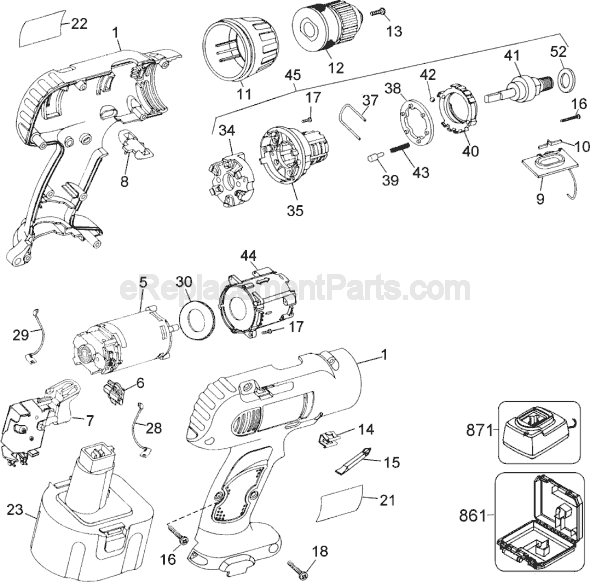 Page A Diagram and Parts List for DW990Q Type 4 DeWALT Cordless Drill