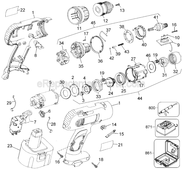 Page A Diagram and Parts List for DW991 Type 4 DeWALT Cordless Drill