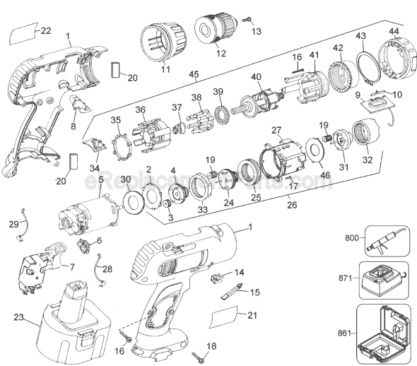 Page A Diagram and Parts List for DW992 Type 1 DeWALT Cordless Drill