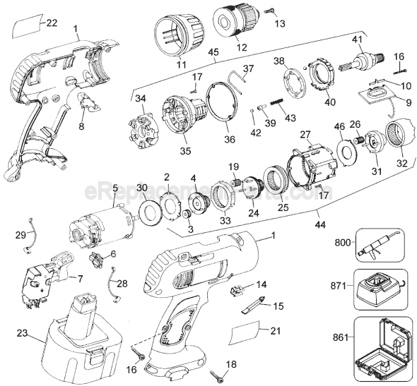 Page A Diagram and Parts List for DW995B Type 3 DeWALT Cordless Drill