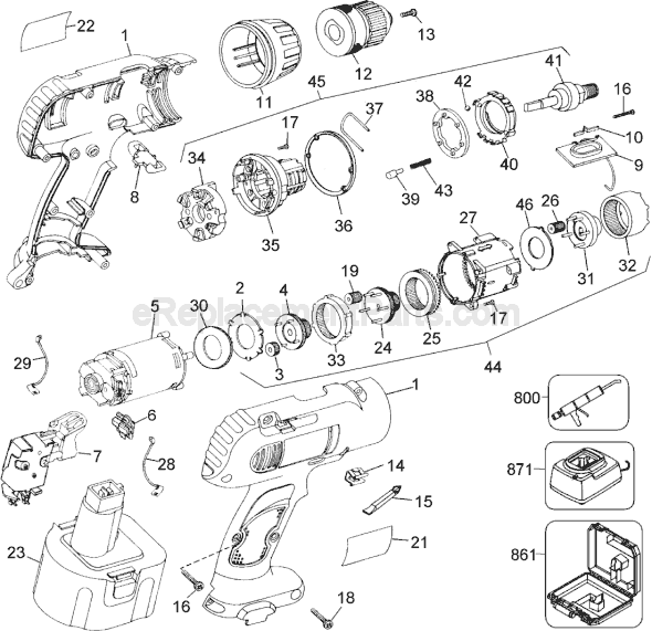 Page A Diagram and Parts List for DW995 Type 5 DeWALT Cordless Drill