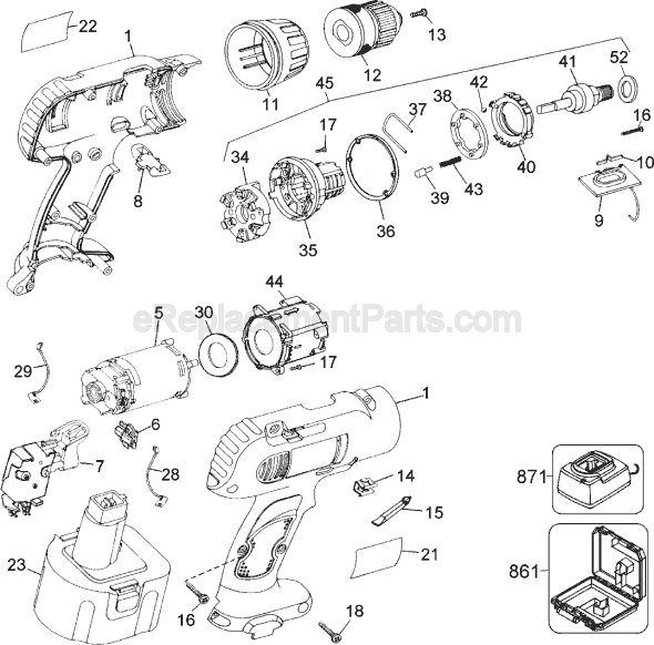 Page A Diagram and Parts List for DW995 Type 6 DeWALT Cordless Drill