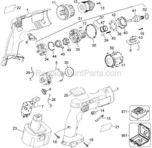 Page A Diagram and Parts List for DW996 Type 5 DeWALT Cordless Drill