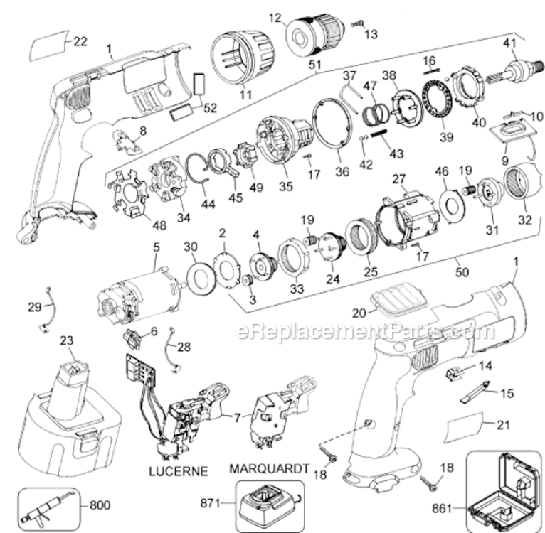Page A Diagram and Parts List for DW996K Type 1 DeWALT Cordless Drill