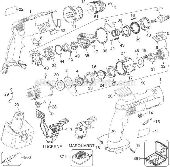 Page A Diagram and Parts List for DW996 Type 1 DeWALT Cordless Drill