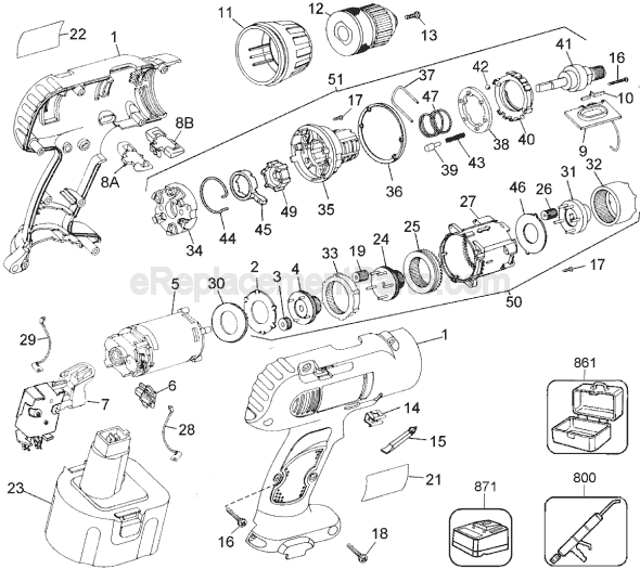 Page A Diagram and Parts List for DW997V Type 4 DeWALT Cordless Drill