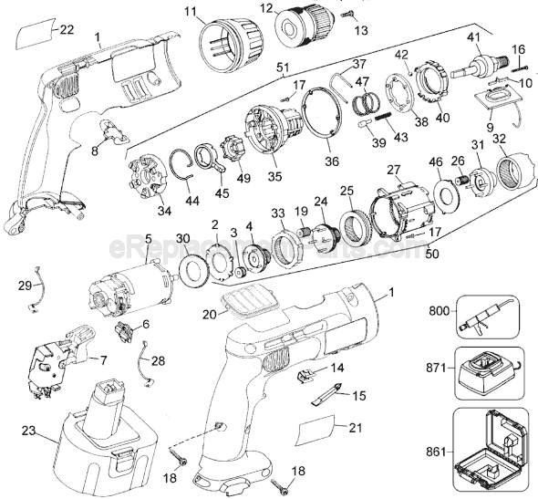 Page A Diagram and Parts List for DW998 Type 4 DeWALT Cordless Drill