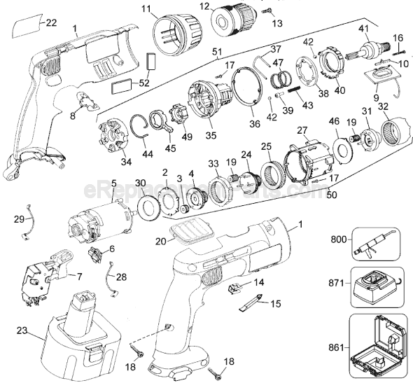 Page A Diagram and Parts List for DW998 Type 1 DeWALT Cordless Drill