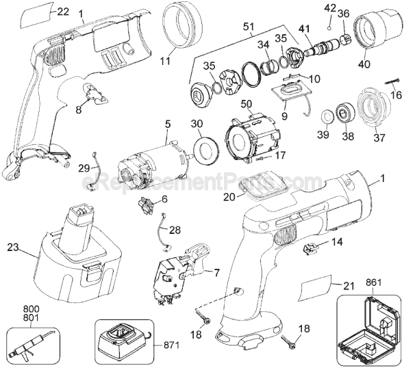 Page A Diagram and Parts List for DW998QDK Type 1 DeWALT Cordless Drill