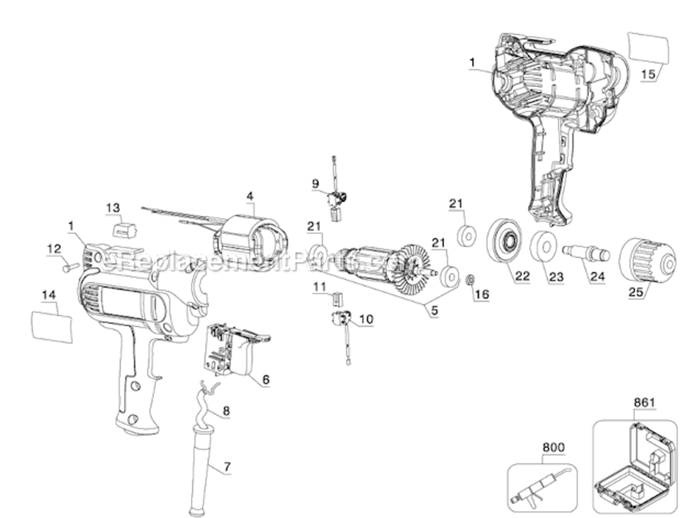 Page A Diagram and Parts List for DWD115K Type 1 DeWALT Electric Drill