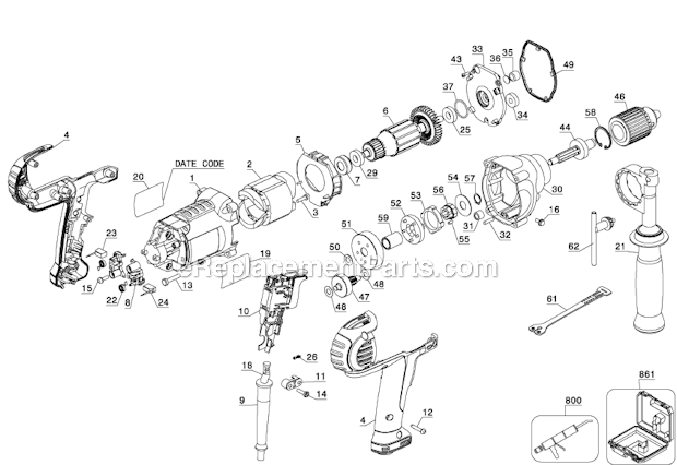 Page A Diagram and Parts List for DWD216G Type 1 DeWALT Electric Drill