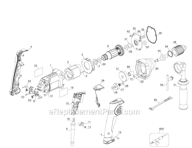 Page A Diagram and Parts List for DWD220 Type 1 DeWALT Electric Drill
