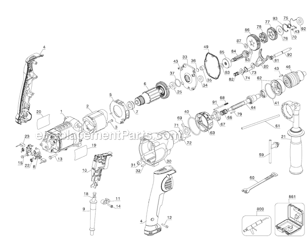 Page A Diagram and Parts List for DWD520K Type 1 DeWALT Hammer Drill