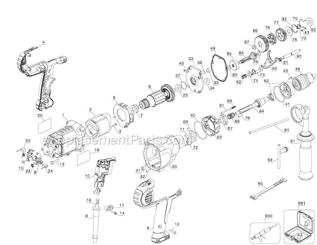 Page A Diagram and Parts List for DWD525K Type 1 DeWALT Hammer Drill