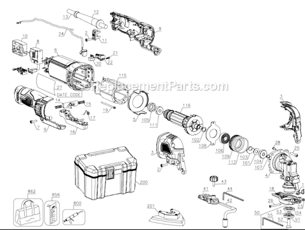 Page A Diagram and Parts List for DWE315K Type 1 DeWALT Multi-Tool