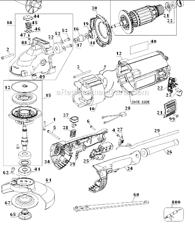 Page A Diagram and Parts List for DWE4519 Type 4 DeWALT Angle Grinder