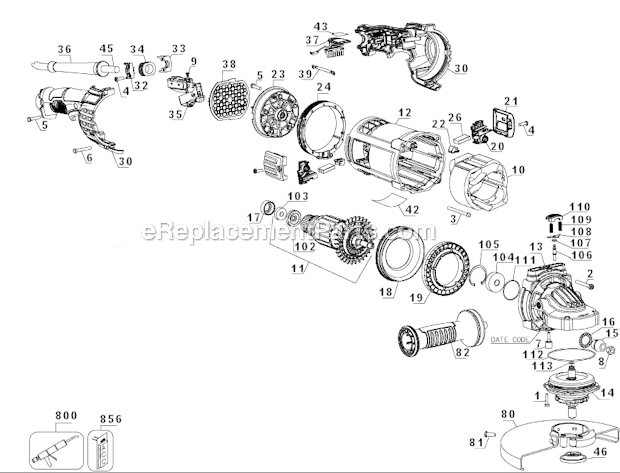 Page A Diagram and Parts List for DWE4597N Type 1 DeWALT Angle Grinder