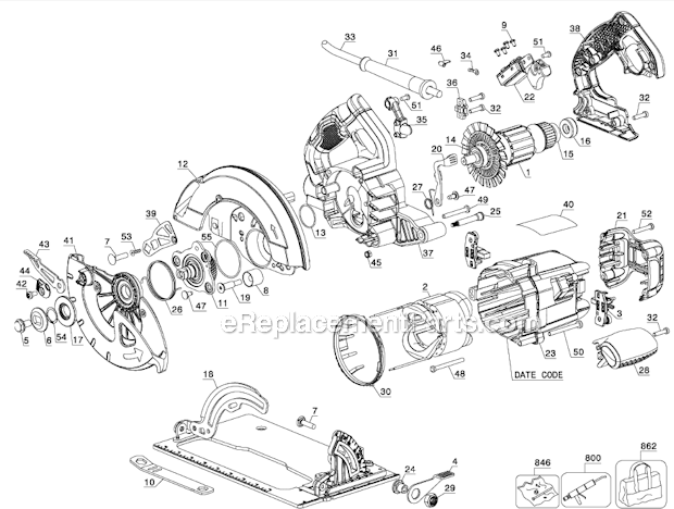 Page A Diagram and Parts List for DWE575SB Type 1 DeWALT Circular Saw