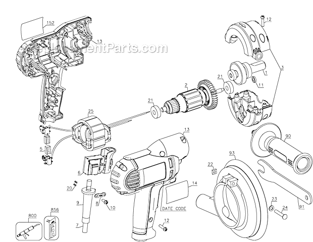 Page A Diagram and Parts List for DWE6401DS Type 1 DeWALT Sander Polisher